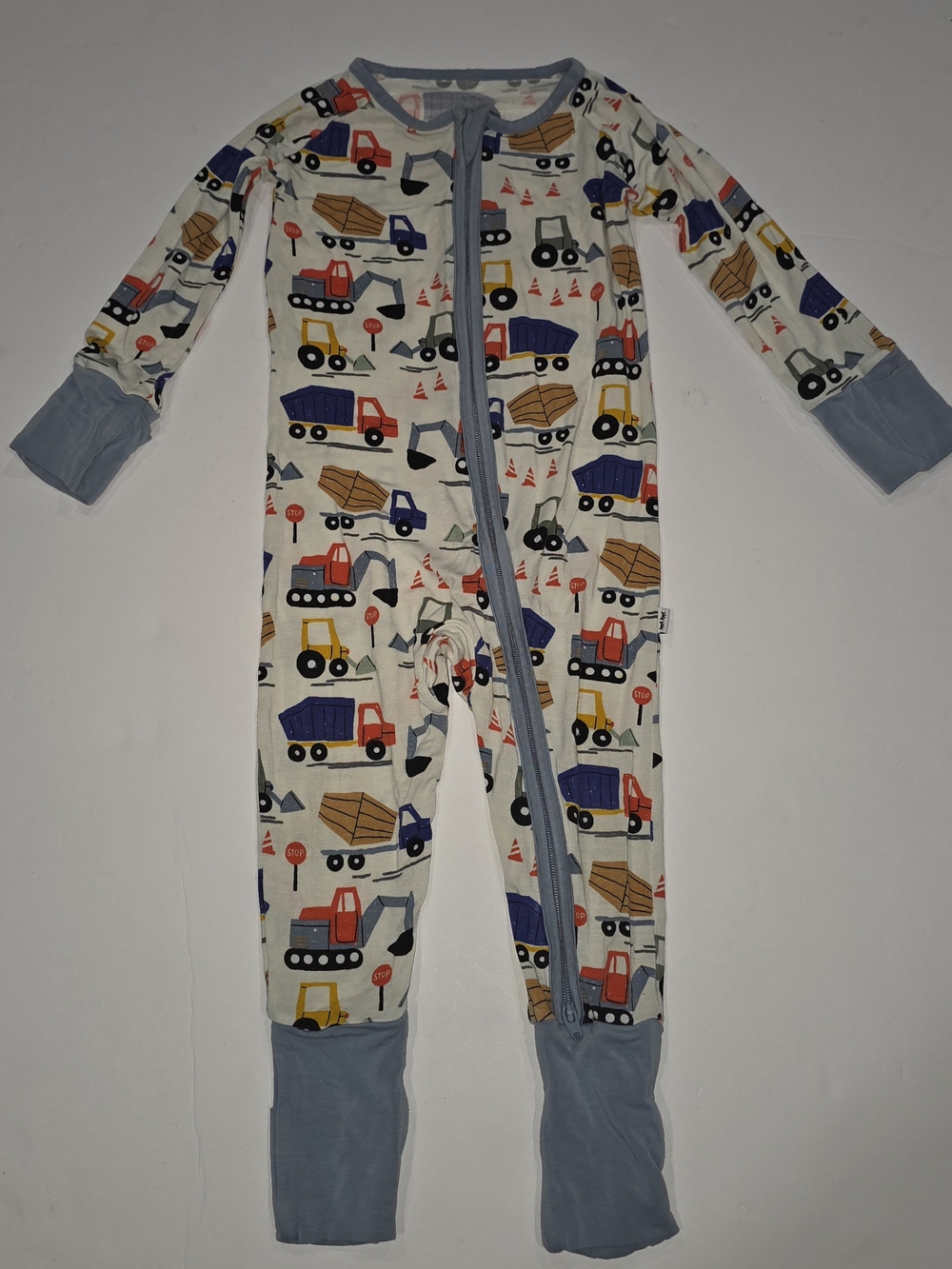 Little Sleepies Construction Truck Print One-Piece Footie with Blue Trim 6-12 Mo